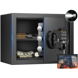 Mitlvge 0.6 Cu Ft Mini Safe, Home Safe Box with Fireproof Document Bag, Programmable Keypad and Removable Shelf, Small Safes with Wall Mount Kits for Documents and Small Valuables