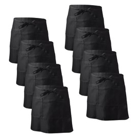 NiceLand Black Waist Apron 8 Pieces Front Tie Apron with 2 Pockets Waiter's Apron Cooking Apron Bistro Apron Baking Apron for Restaurant, Bar, black
