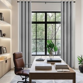 Grey 132 Inch Blackout Curtains for High Ceiling Living Room Extra Long Room Darkening Curtain Thermal Insulated Sun Blocking Luxury Modern Gray Grommet Curtains Privacy Drapes Tall Window 52x132