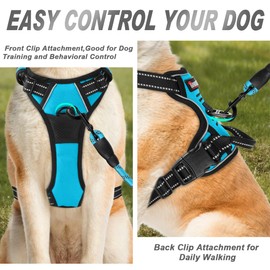 BARKBAY No Pull Dog Harness Front Clip Heavy Duty Reflective Easy Control Handle for Large Dog Walking(Blue,L)