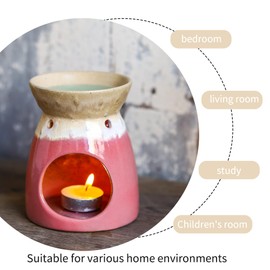 Kendiis Essential Oil Burner, Ceramic Tealight Candle Holder Wax Melt Burners, Aromatherapy Aroma Diffuser Burner for Living Room, Balcony, Patio, Porch and Garden - Pink