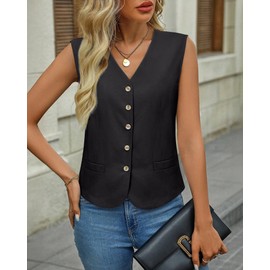 Gaharu Dressy Vest for Women: Black S Linen Work Vests for Women Office Professional - Western Social Summer Outerwear 2025 - Lightweight Workwear for Ladies Professors