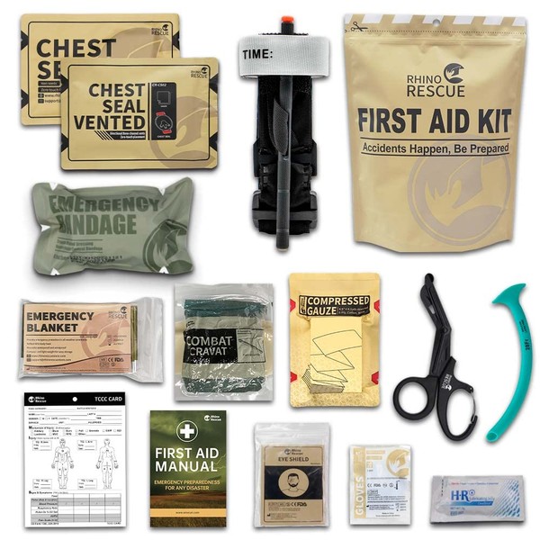 RHINO RESCUE Tactical Trauma Kit Emergency First Aid Stop The Bleed IFAK Refill Supplies Combat Wound Care Dressing Pack 11pcs