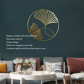Ginkgo Leaves Wall Decoration, 2pcs Gold Wall Decor Iron Art 3D Stereo Ginkgo Leaves Wall Sculpture for Sofa Background Entryway