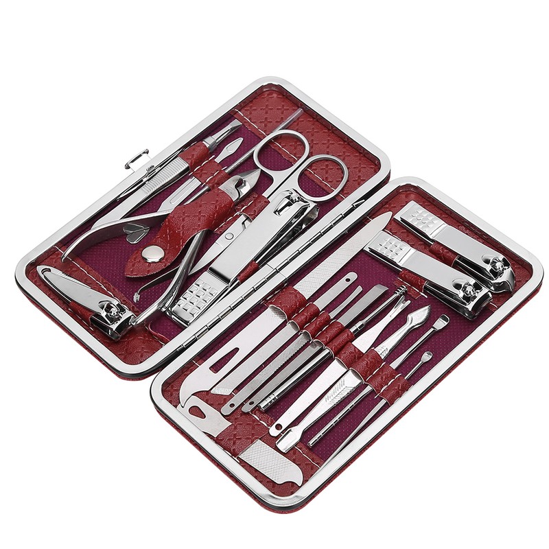 19pcs Manicure Pedicure Nail Clippers Set Stainless Steel Acne Removal