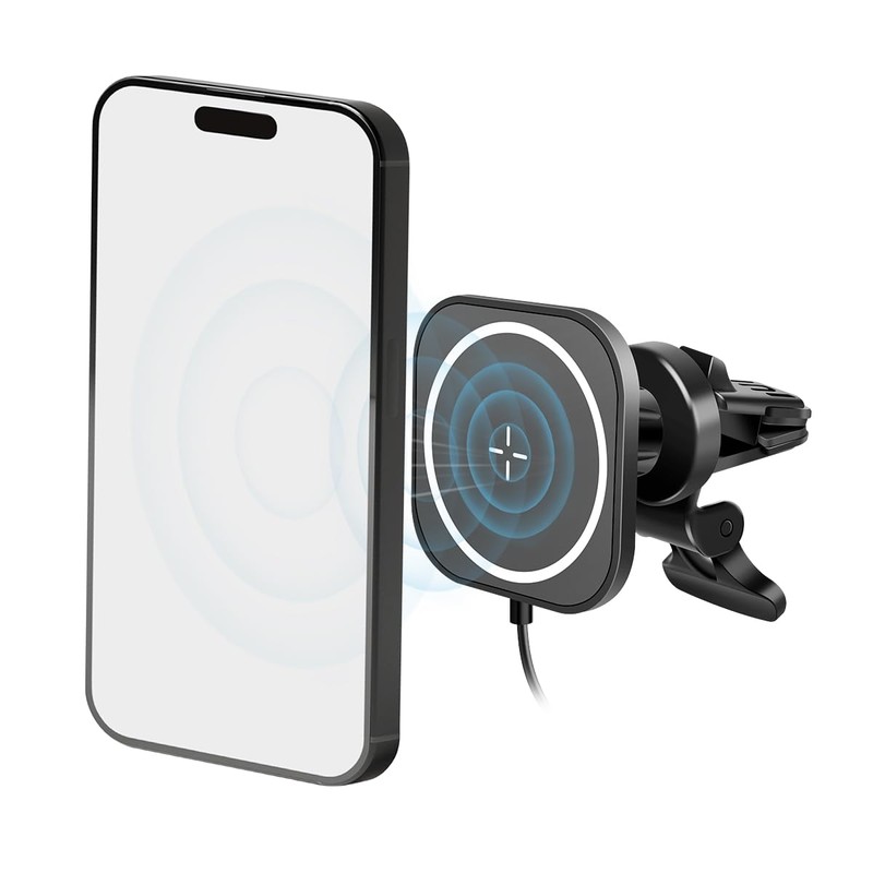 LogiLink PA0329 - Magnetische, Kfz-Smartphonehalterung mit kabellosem High-Speed-Laden, mit Überspannungsschutz