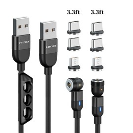 P-TECHUK Magnetic Charging Cable, Phone Magnetic Charging Cable, Nylon Braided Magnetic Cable, Magnetic charger cable. (2 x 1M cable, 6 tips, 1 x tip holder) (A15 Black)