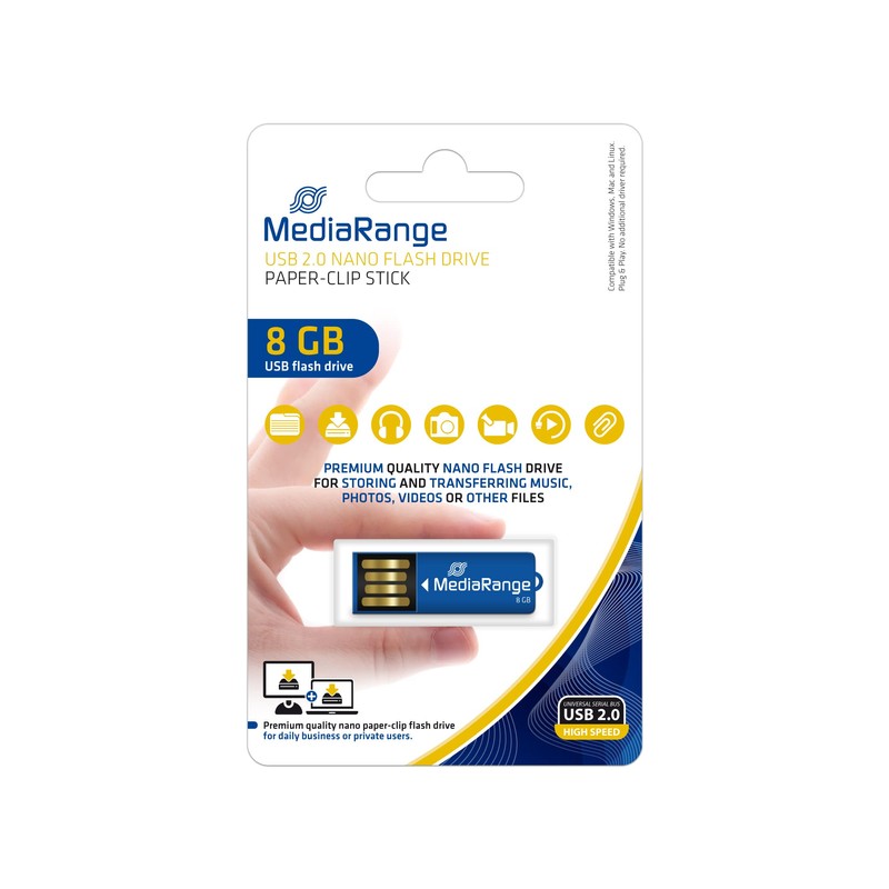 MediaRange MR975 USB Nano Stick 8GB/Paper Clip Office Clip Leather
