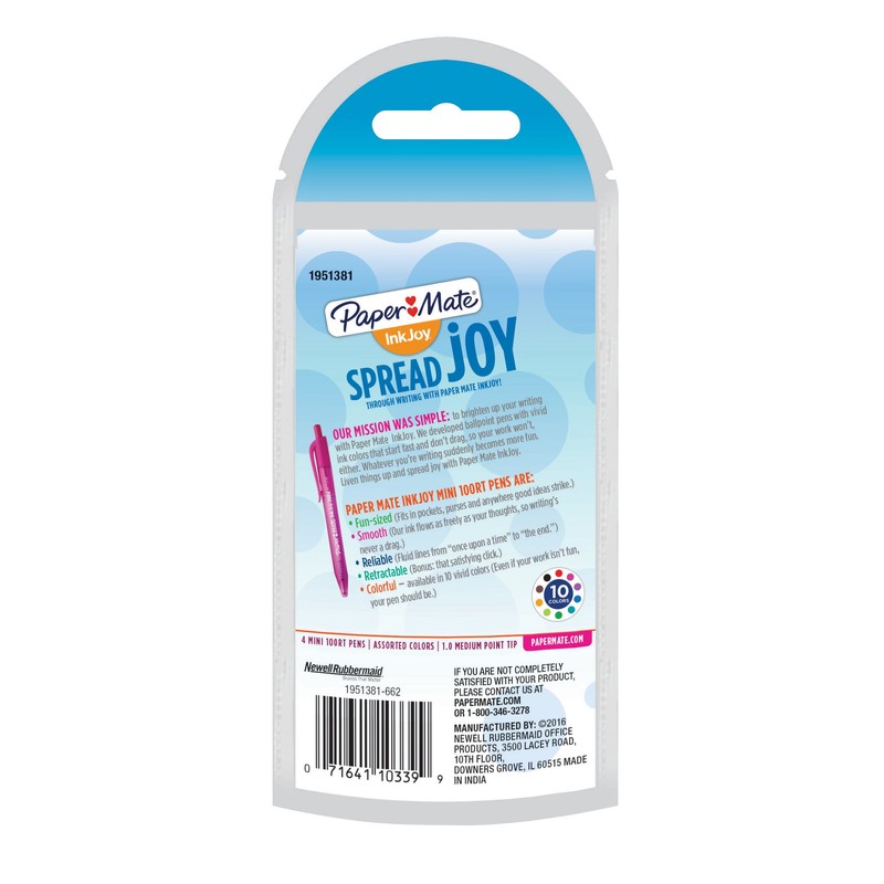 Paper Mate InkJoy Mini Retractable Ballpoint Pens, Medium Point, Assorted,