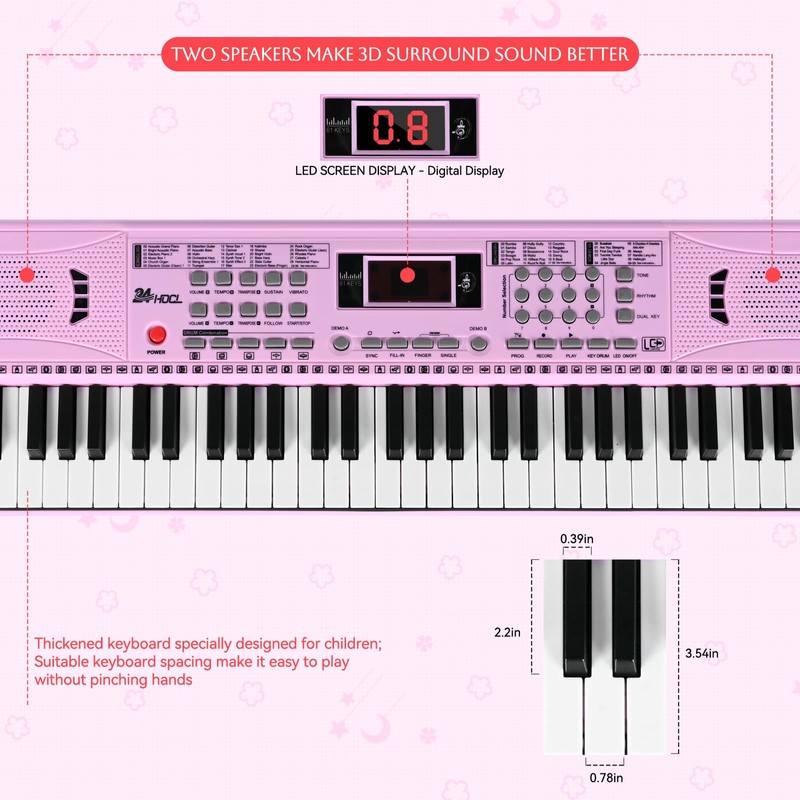 Electric Piano Keyboard, Digital 61 Key Piano Keyboard Kids with