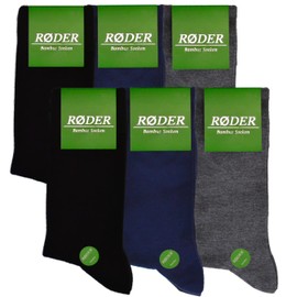 RØDER Pack of 6 bamboo socks, super soft, optimal foot climate, hand-linked toe seam, anti-sweat socks, 2 x black, 2 x dark blue, 2 x grey blend