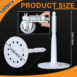 Wonderjune 100 Pcs 10 cm Heavy Duty Plastic Insulation Masonry Fasteners, Durable Anchors Fasteners for Fixing and Fastening Rigid Foam Insulation Board Panels