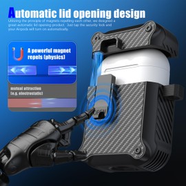 RFUNGUANGO for Airpods 2nd and 1st Generation Protective Cases Automatic Pop-up with Safety Lock Clip, Full Body Shockproof Hard Case with Keychain (Cleaning Tool)- Black