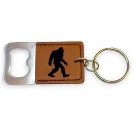 Keychain - Bottle Opener - Bigfoot Sasquatch - Leather (Rawhide/Black)