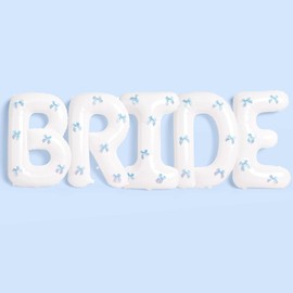 xo, Fetti White Bride Balloons + Blue Bows - 40 inch, XL | Bachelorette Party Decorations, Wedding Party, Engagement Party, Bridal Photo Booth