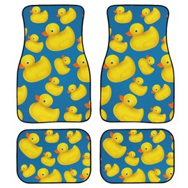 GEMEICHI Cute Rubber Duck Car Floor Mats Full Set of 4,Cartoon Yellow Ducks Animal Ducky Overlay on Blue Background Universal Front Rear Floor Mats for Cars Auto Car Decor Accessories for Cars Trucks