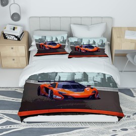 Racing Car Bed Linen 135 x 200 cm for Children Modern Red Car Duvet Cover Set for Boys Teenagers 3-Piece Extreme Sport Decor Bed Set with Zip and 2 Pillowcases 50 x 75 cm