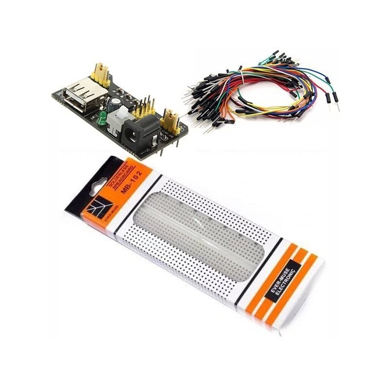 Kit Protoboard 830 Puntos + Fuente Mb102 + 65 Cables