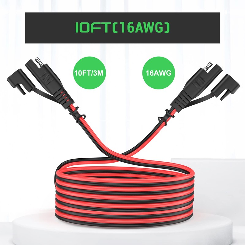 SAE 10FT 16AWG Battery Charger Extension Cord with Quick Disconnect