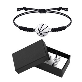 WILLBOND Basketball Bracelet Basketball Charm Bracelet with Cardboard and Box Basketball Volleyball Gift Basketball Accessories Bracelets Adjustable Woven Jewelry Sports Christmas Party (Basketball)
