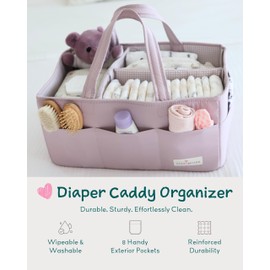 Lily Miles Baby Diaper Caddy Organizer, Wipeable Diaper Organizer Basket with 8 Pockets for Newborn Essentials, Baby Shower Gifts, Nursery Tote Bag for Changing Table or Car (Rosy Lilac, Large)