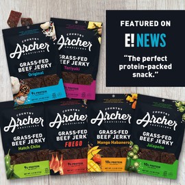 Country Archer Grass-Fed Beef Jerky Variety Pack - Beef Jerky Snack Packs, Beef Jerky Assortment, Jerky Sampler with Original, Mango Habanero, Teriyaki Beef Jerky- 2.5 oz (Pack of 3)