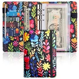 A6 Budget Binder for Money Saving Binder, PU Leather Budget Planner with 10 Cash Envelopes, Budget Sheets & Rose Gold Category Stickers, Money Organizer for Cash Binder, Gifts for Women Girls (Floral)