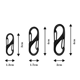 6pcs S Carabiner Keyring Clip,Small Carabiner Clip,Small Dual Spring Opening Keychain Clip,S Ring Locking Carabiner Buckle Double Clip Hook for Outdoor Hiking Fishing Camping(3 Sizes,Black)