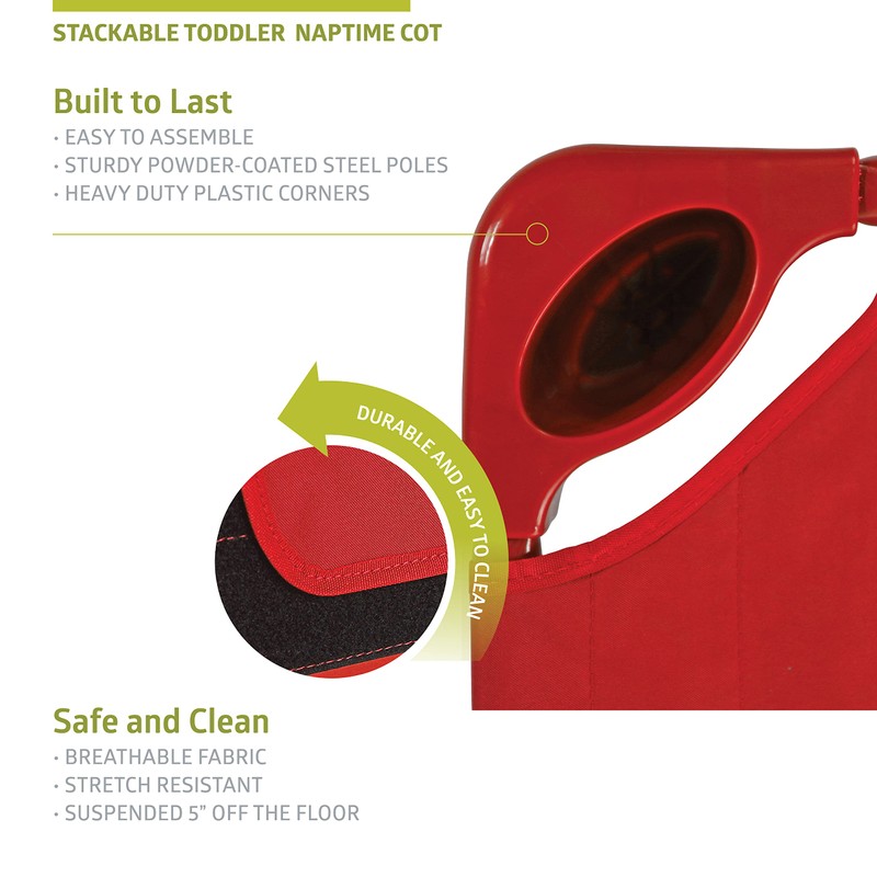 Pearington Stackable Toddler Naptime Cot, Red (Set of 5)