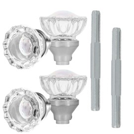 SUMBIN 2 Pack Glass Door Knobs Mortise Style Fluted Crystal Door Knobs Antique Door Knobs with Spindle for Interior Doors in Satin Nickel Finish