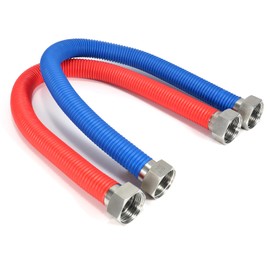 36Inch Flexible Stainless Steel Corrugated Water Heater Connector,1/2"FIP x 1/2"FIP,Flexible Water Heater Hose,Hot and Cold Color Code,304 Stainless Steel Pipe and Nuts,PE Protective Layer 2Pack