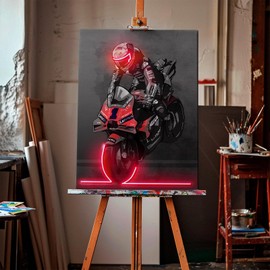 Sorventina Red Neon-Style Motorcycle Canvas Wall Art - #1 Pecco GP24 16x24 Wrapped Frame, Non-Luminous, Perfect Decor for Bedroom, Living Room, Office, Game Room, Garage, or Man Cave