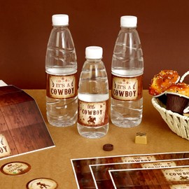 Cheereveal Cowboy Water Bottle Labels 28PCS, Western Baby Shower Decorations for Boy, Its a Boy Cowboy Decorations for Little Cowboy Baby Shower Party Supplies