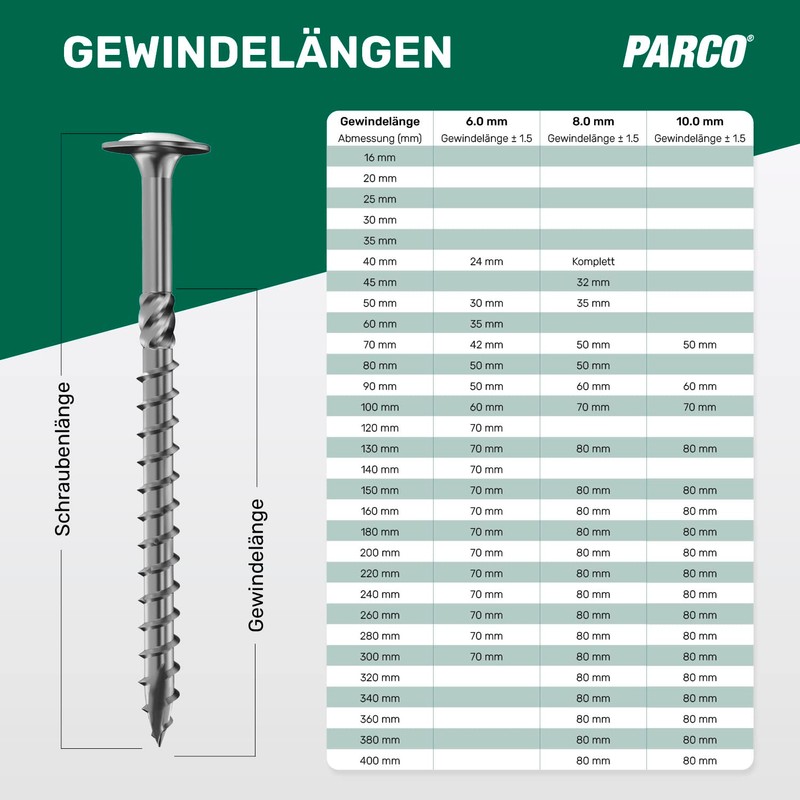 PARCO Flat Head Screws 6 x 100 mm, Pack of