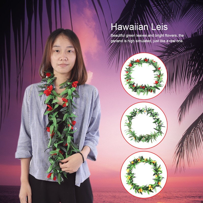 3pcs Assorted Color Hawaiian Leis Tropical Party Simulated Flower Leaf