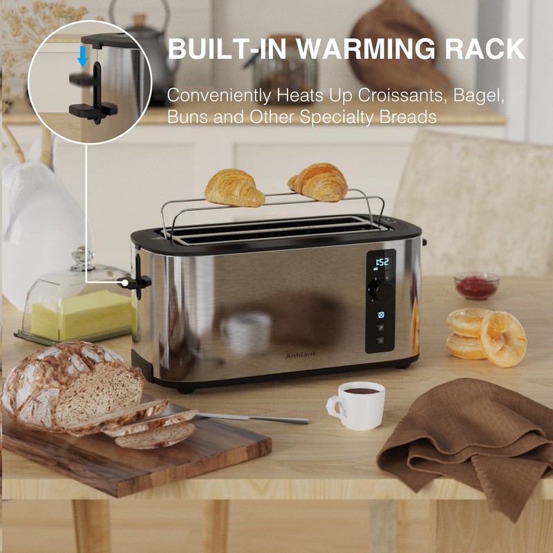 Anfilank Toaster 4 Slice with Countdown Timer, Extra Wide Slots