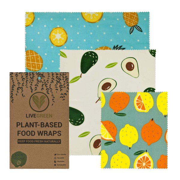Vegan Soy Wax Food Wraps - Reusable, Organic, & Eco-Friendly Cotton - Zero Waste & Sustainable Food Storage Alternative - 3 Sizes per Pack