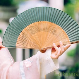 Sarkovos HandHeld Silk Folding Fan with Bamboo Frames 8.66"(22cm) Chinese/Japanese Style Hand Fan for Dancing Cosplay Wedding Party Props Decoration,Birthday gift (Green)