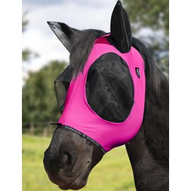 Harrison Howard Horse Fly Mask with Forelock Opening Stretch Breathable and Comfortable for Horses UV -Protection Fuchsia L