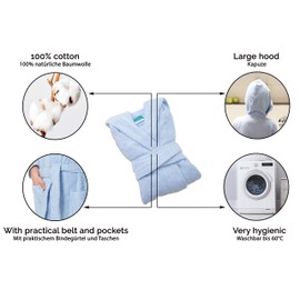 Zollner 021 Children's Cotton Bathrobe with Hood, 116/128 cm, 140/152 cm or 164/176 cm -