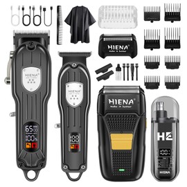 HIENA PRO Professional Hair Clipper Set, Rechargeable Cordless Barber Kit and Hair Cutting Set, Electric Foil Shavers and Beard Trimmers, Ear, Nose Hair Trimmer Set & Facial Grooming Tool (Black)