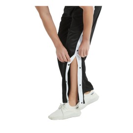 THWEI Mens Tear Away Basketball Pants Casual High Split Snap Button Post Surgery Sweatpants Black XL