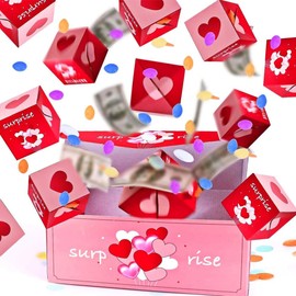 SOFPLATE Pink Explosion Gift Box Pop out Birthday Gift Boxes Red Heart Love Romantic DIY Creative Folding Bounce Valentine Surprise Box for Wedding Anniversary Mother Thanksgiving Day Party Christmas