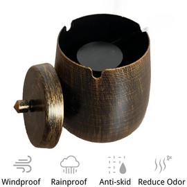 Ash Tray, Large Outdoor Ashtray with Lid, Ashtray for Outside Patio, Stainless Steel Windproof Smokeless Ash Tray for Balcony, Ashtrays, Ashtray, Home Office Decoration