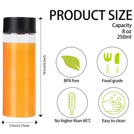 BLMHTWO Pack of 6 Plastic Juice Bottles, Small Bottles for Filling, 300 ml, Reusable, Empty Plastic Bottles, Clear Smoothie Bottle for Milk, Juice and Milkshake