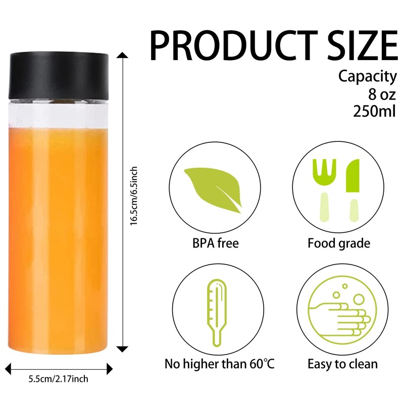 BLMHTWO Pack of 6 Plastic Juice Bottles, Small Bottles for