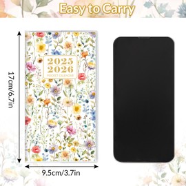 KONVINIT Pocket Calendar 2025-2026, Floral Pocket Calendar 2025-3.7" x 6.7" - Runs from January 2025 until December 2026, Small Pocket Planner with PVC Cover for Planning