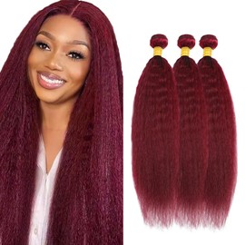 Burgundy Bundles Human Hair 99j Bundles Red Yaki Straight Human Hair Bundle 18 20 22 inch Burgundy Kinky Straight Bundle
