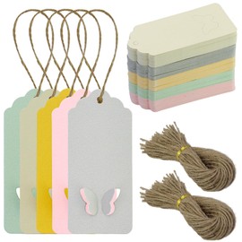 200Pcs Blank Hanging Labels Wave Shape Paper Labels Gift Tags with String for Price Tags, Christmas, DIY Crafts, 5 Assorted Colors for Gift Box Wrapping Wedding Party Birthday (3.5 x 1.6 Inch)