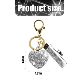 Sandfren Bling Car Keychain, Crystal Rhinestone Love Heart Vehicle Key Chain, Cute Auto Keyring Accessories, Universal Fit (White)